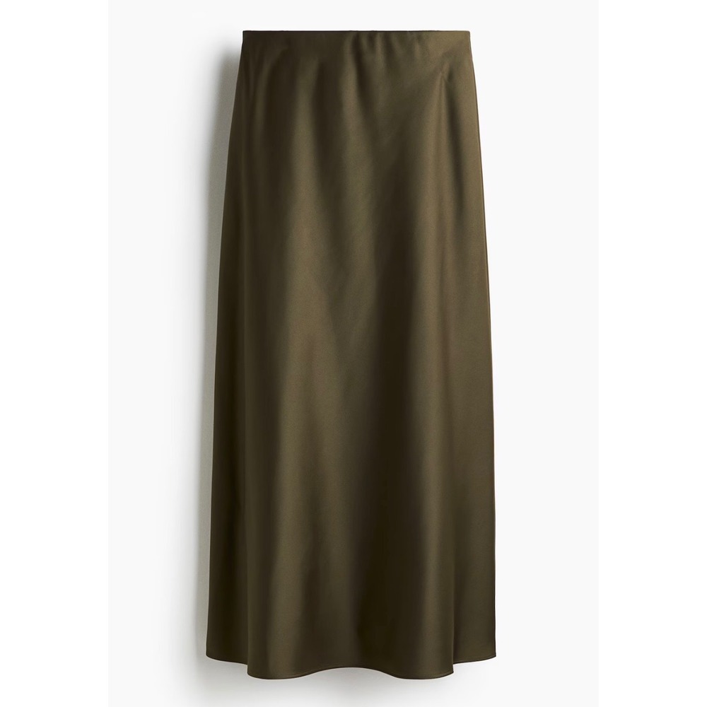 H&M Dark Khaki Green Midi Skirt Medium New With Tags